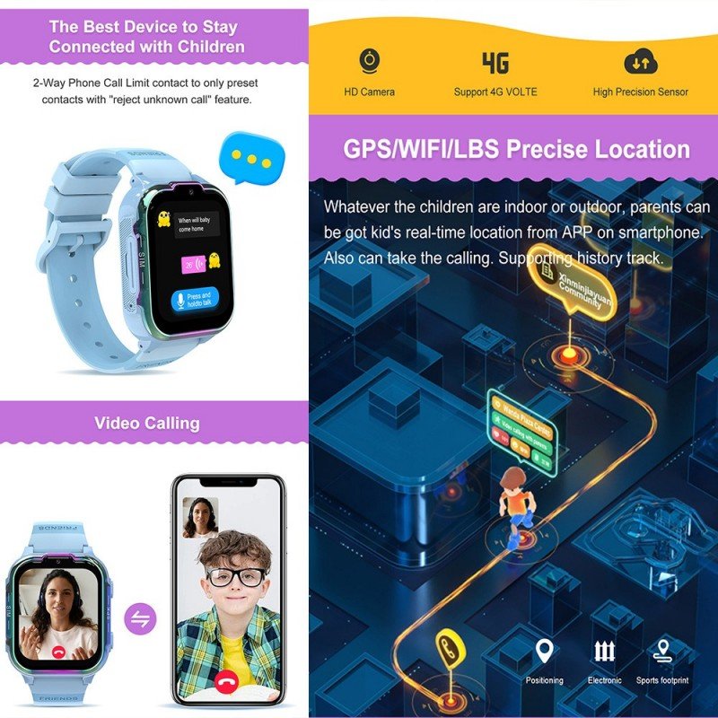 New Arrival 1.83 Inch High Definition Screen DH20 GPS children Smart Watch For Kids 4G Video Call Kids Watch